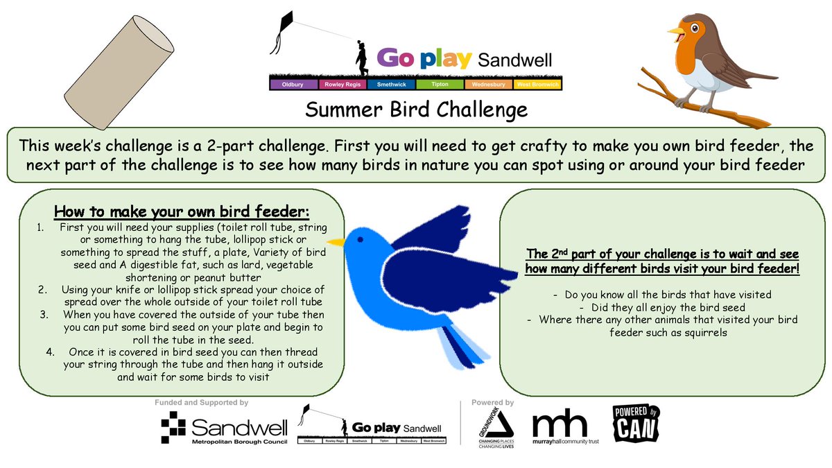 This week’s challenge involves looking for some birds and making your own bird feeder, follow the challenge below to try for yourself

#gpschallenge
#goplaysandwell
#activitiesforkids
#playathome