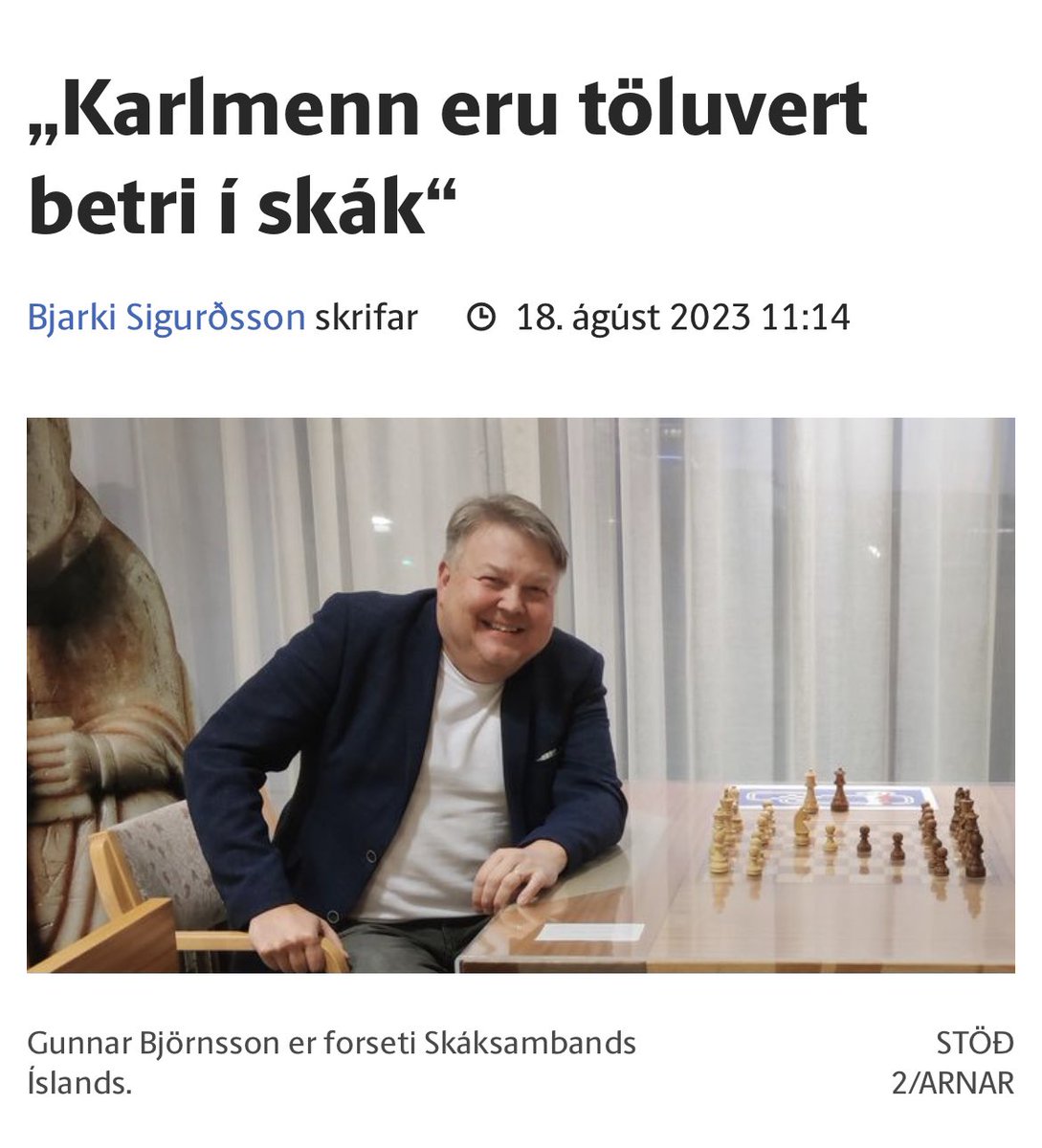 Nei stop nú! Hvaða erkisens vitleysa er þetta?!!
“Gunnar telur að FIDE óttist að karlmenn sem ekki ná glæstum árangri í opna flokknum muni ganga í gegnum kynleiðréttingu til að vinna til titla í kvennaflokki. En sem komið er ekkert dæmi um að það hafi gerst”