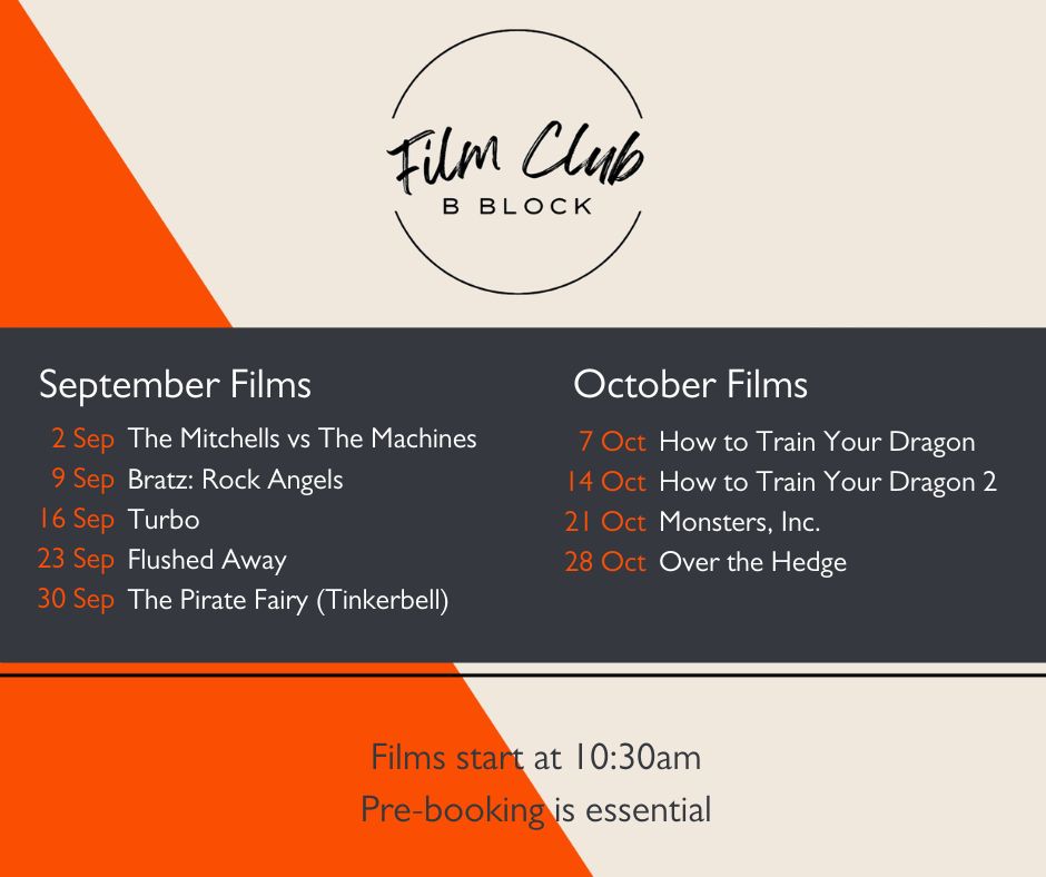 🎞️ It's that time again! The September &amp; October films  announcement for our FREE kids Film Club! 🎞️

Spaces are limited and pre-booking is essential. Email info@b-blockpizza.co.uk or drop us a message to reserve your place.