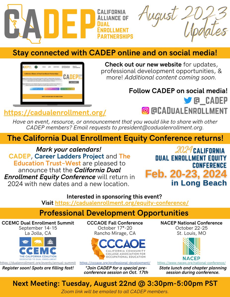 Important updates for CADEP members!
Visit cadualenrollment.org for links and more information. 💻 ⭐️ 📣