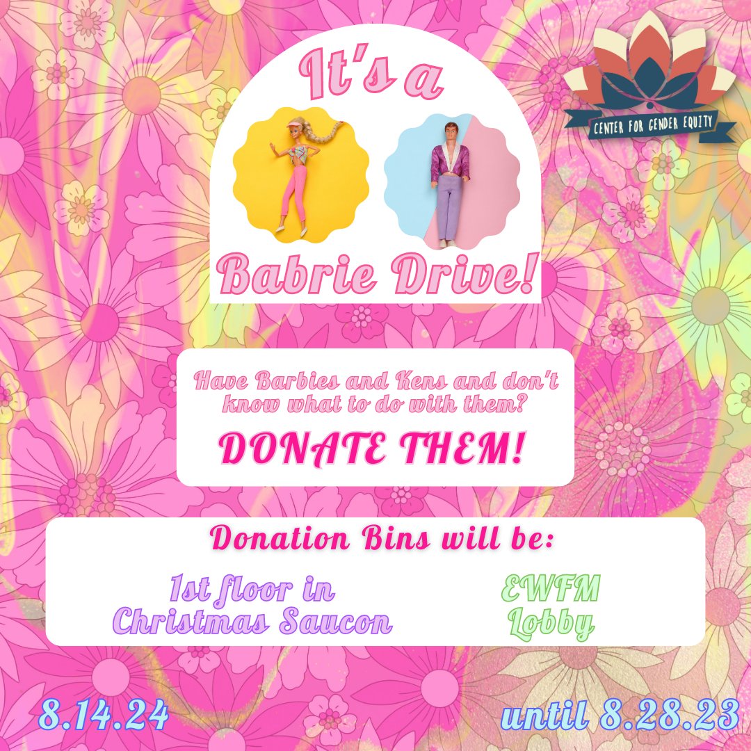 Lehigh Office of Graduate Life (@lehighglo) on Twitter photo Have any old Barbie and Ken dolls you don't know what to do with? 
Donate them to the Center for Gender Equity! They will have bins in the first floor of Christmas Saucon Hall and in EWFM until the first day of classes. Have any old Barbie and Ken dolls you don't know what to do with? 
Donate them to the Center for Gender Equity! They will have bins in the first floor of Christmas Saucon Hall and in EWFM until the first day of classes.