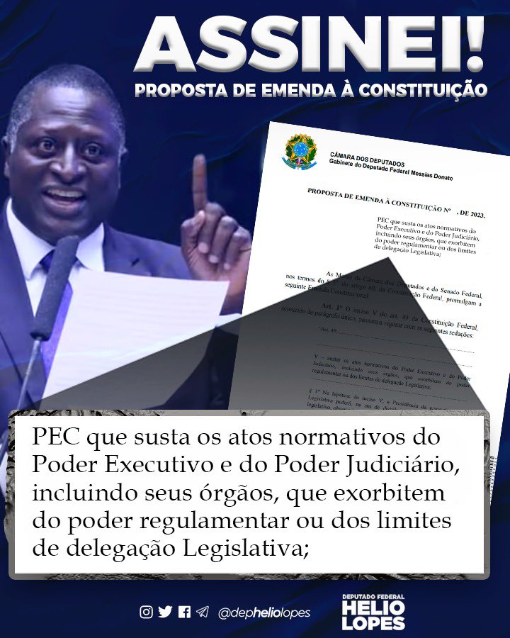 Assinei a PEC da Independência, proposta pelo Dep Messias Donato, que garante ao Congresso Nacional o pleno exercício da sua função legisladora e, também, autonomia de sustar os atos normativos do judiciário e do executivo que ultrapassem a sua competência determinada pela…