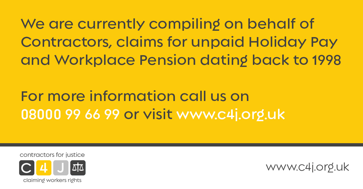 claimscompgroup's tweet image. #c4j #contractorsforjustice #holidaypay #workplacepension