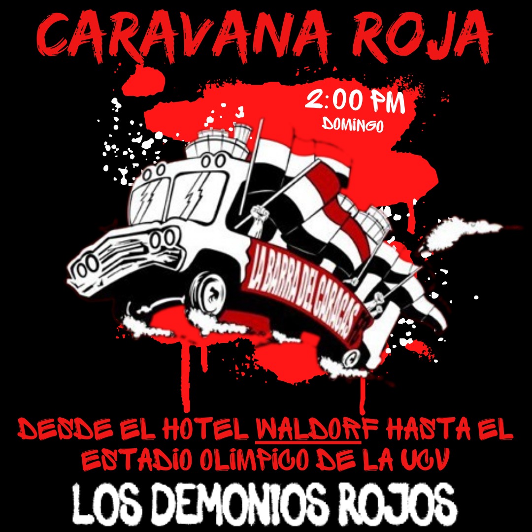 LDR_CFC's tweet photo. ¡Caravana rumbo al Olímpico!

Este domingo, en el marco de la jornada 24 de la #LigaFutVe, el Rojo jugará de "visitante" en el Olímpico ante Metropolitanos FC.

Invitamos a toda la hinchada a seguir demostrando el apoyo al equipo, asistiendo al Hotel Waldorf (La Candelaria) https://t.co/Gnjxf9mJe8