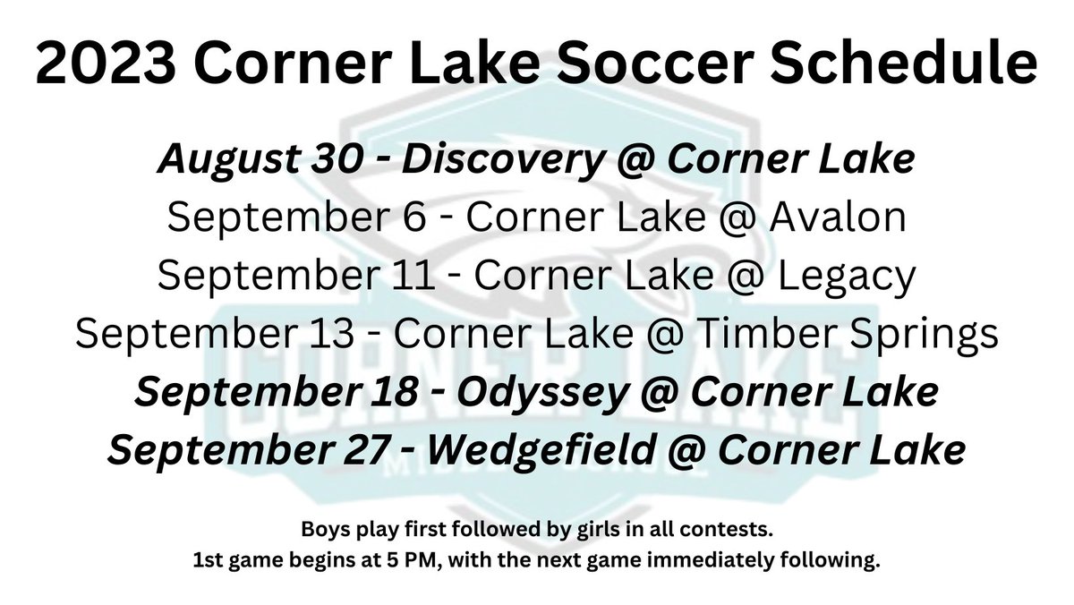 CornerLake_OCPS's tweet image. The #CornerLake soccer schedule is out.  Come and support your Eagles on August 30 with the season-opener at home against @Discovery_MS .