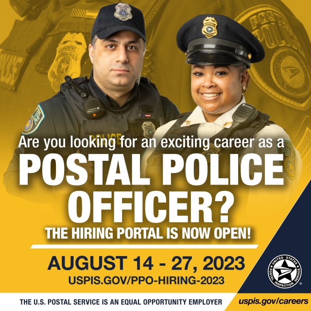 #USPIS #PostalPolice WE'RE HIRING: We are now hiring Postal Police Officers for locations nationwide! Start an exciting career with the U.S. Postal Inspection Service. Apply now before the hiring portal closes on August 27! #USPIS #careers... #USPSEmployee bit.ly/44c1RG1