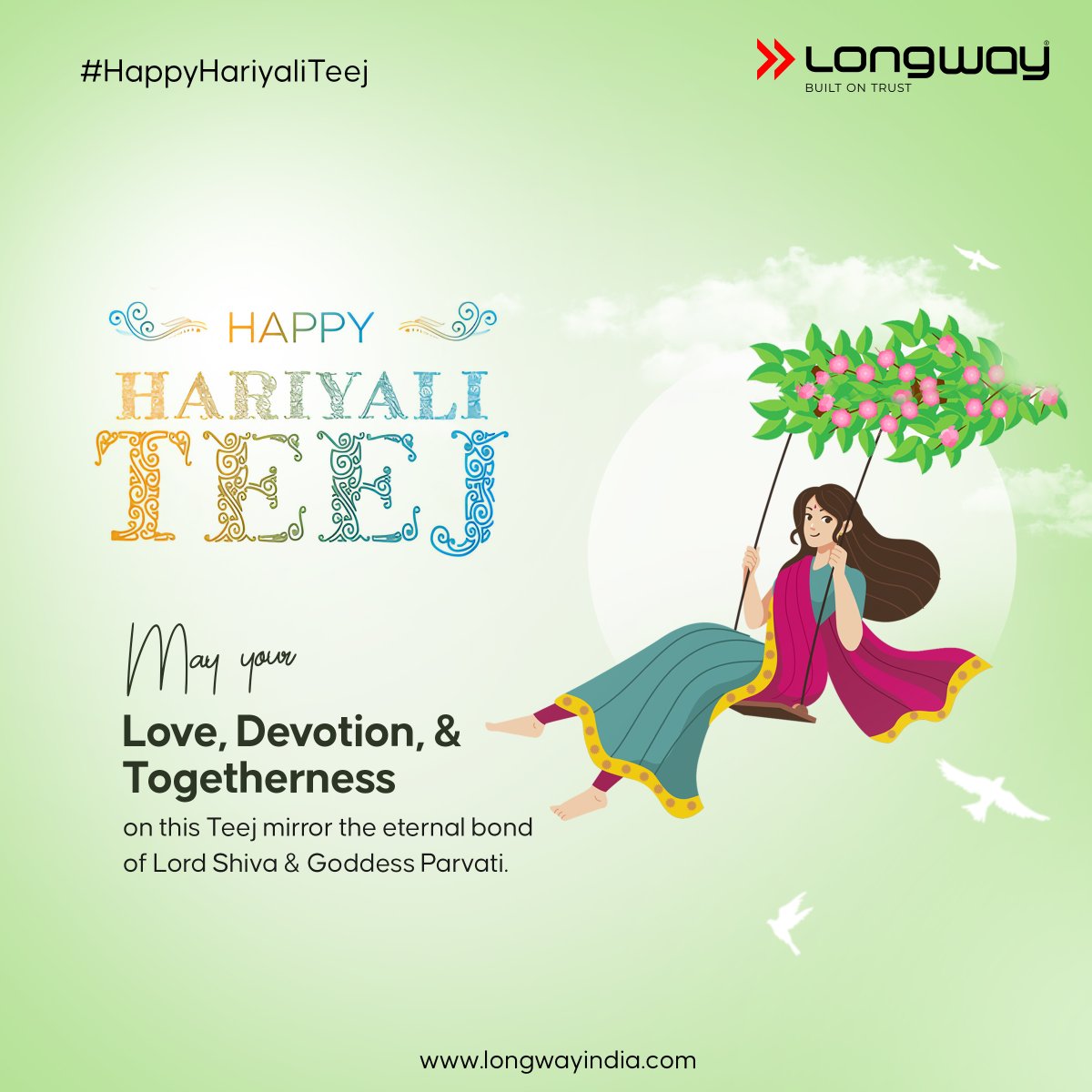 Longway extends heartfelt wishes to all on this joyous occasion of Hariyali Teej!
May the festivities fill your life with abundance and happiness!
.
.
.
.
.
.
.
#HariyaliTeej #LongwayWishes #FestiveSeason #Celebrations #BlessingsAndJoy #LongwayIndia #Longway #LongwayIndia