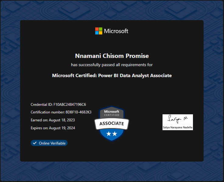 I am thrilled to announce that I have been officially and proudly certified by @Microsoft as a Power BI Data Analyst Associate! 🥳🥳🚀

Verifiable link here: learn.microsoft.com/api/credential…

#dataanalyst #businessintelligencedeveloper #microsoftcertified