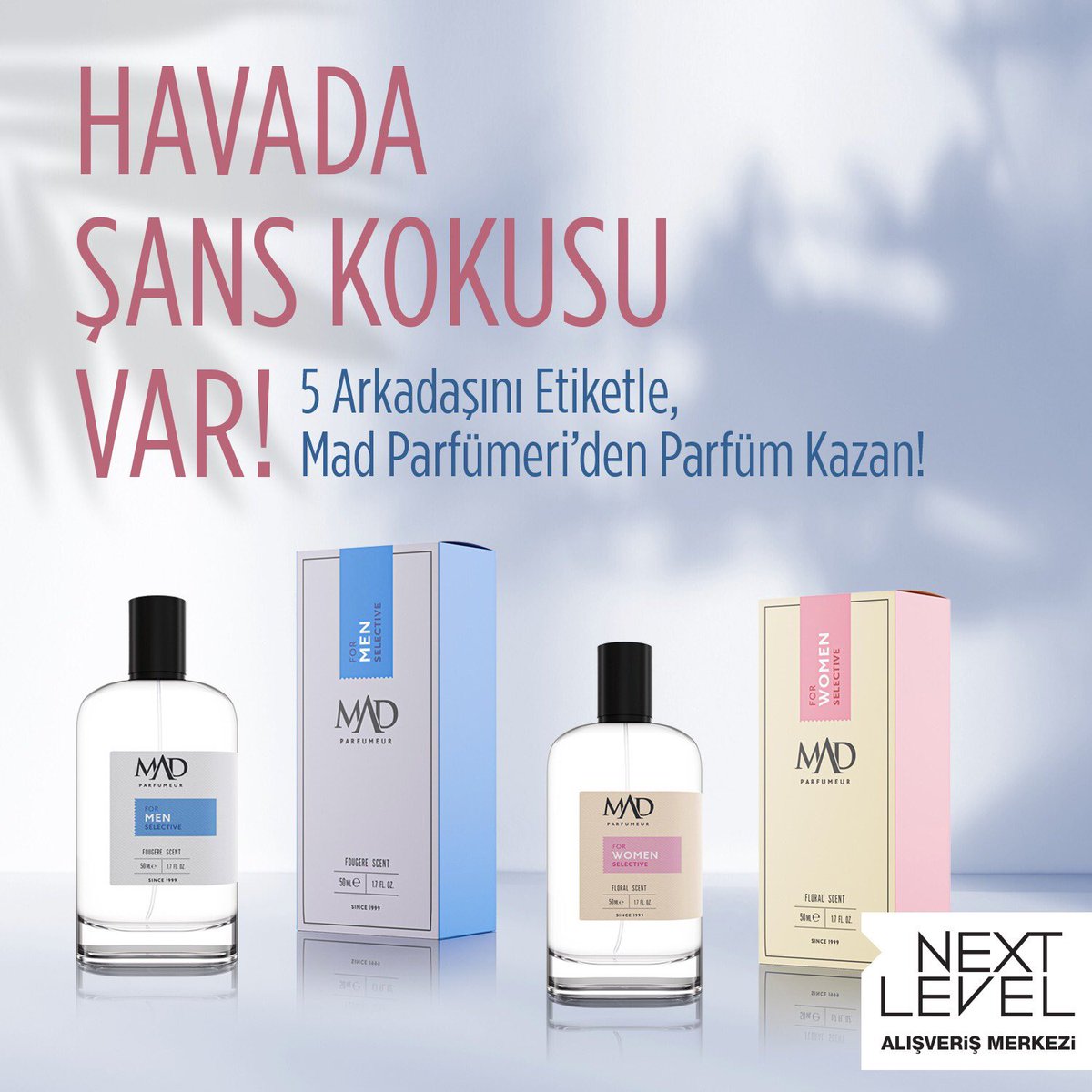 nextlevelavm's tweet photo. Mad Parfümeri'den parfüm kazanan 5 kişiden biri olmak için 5 arkadaşınızı bu paylaşımın altına etiketleyin, bizi ve havadaki şans kokusunu takip edin!
#nextlevelavm #nextlevel https://t.co/OfS9tkQDYU
