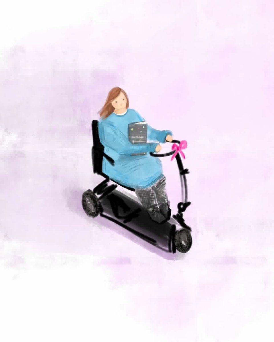 One final birthday gem to share and it’s...FAN ART from @artdesignbybc! I absolutely love everything about this illustration... My red hair blowing in the wind 👩🏻‍🦰 My book BEAUTIFUL PEOPLE 📚 The festive pink bow on my wheelchair 🎀 What a sweet surprise! Thank you, Brooke...