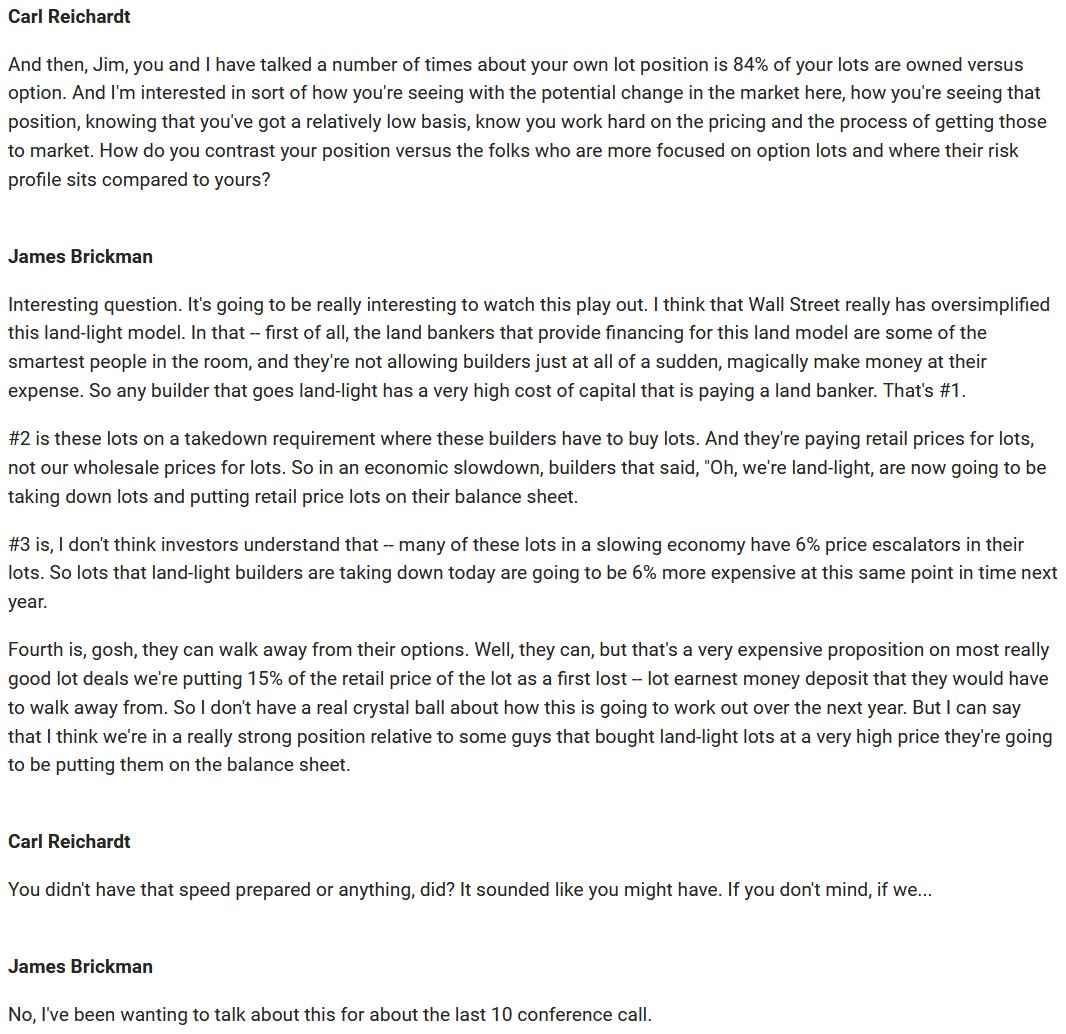 onebeggar's tweet image. James Brickman, CEO of $grbk on Q2 2022 call on the topic of &quot;Why don&apos;t you use land options&quot;: