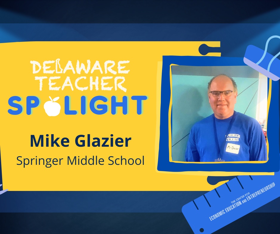 Congrats to Mike Glazier on the Delaware Teacher Spotlight! With 15 years of teaching, he champions Personal Finance as a vital life skill. His dynamic use of the Stock Market Game creates engaging and fun economics lessons.  #TeacherSpotlight #EconED #InspiringTeaching #netde