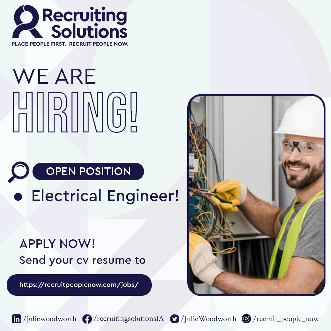 Apply via link - recruitpeoplenow.com/jobs/?JOBSHARE…  

#ElectricalEngineeringJobs #IAJobs