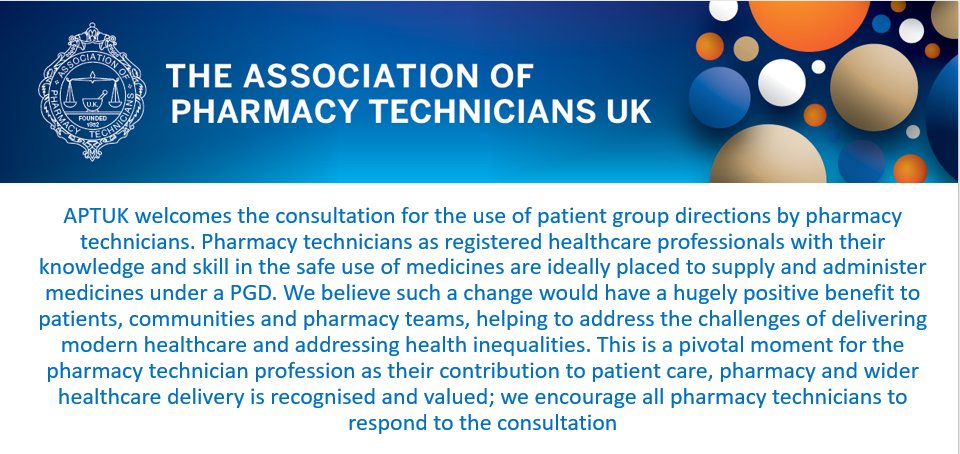 The consultation for the proposal for the use of PGD's for pharmacy technicians has opened today for 6 weeks and closes on 29th September at 23:59
We would encourage all pharmacy technicians to respond to the consultation here
ow.ly/AJAM50PAMCn