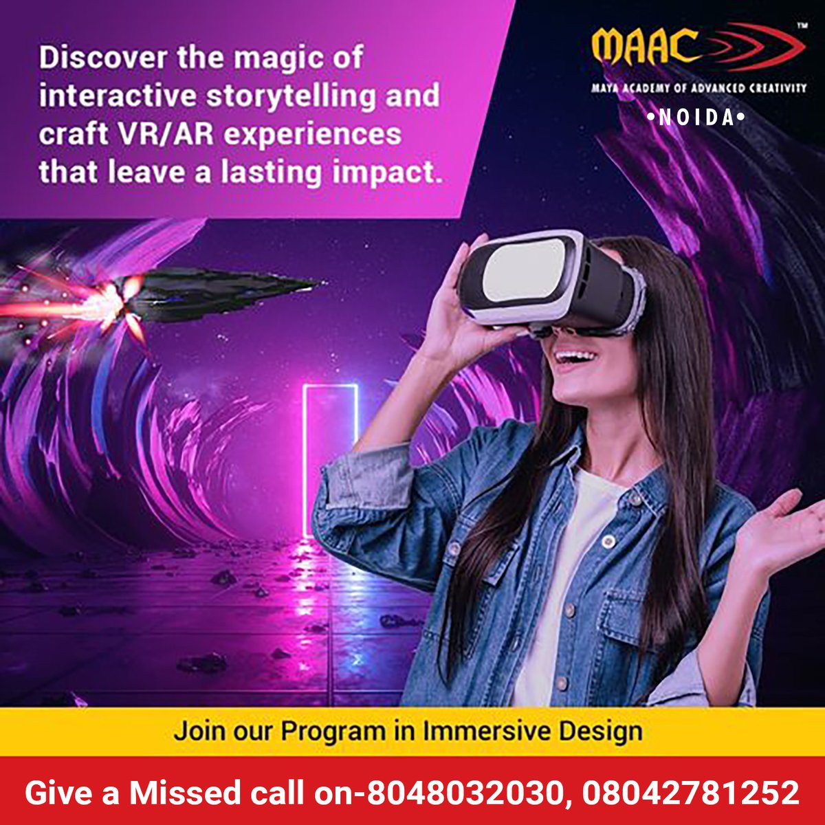 maac__noida's tweet photo. Discover the magic of interactive storytelling and craft VR/AR experiences that leave a lasting impact.
 #themeddesign #interactivedesigner #maacximumlearning #maacximumedge #immersivedesigncourse  #MAACCourses #JoinMAAC #Students #uttarakhand #uttarpradesh #Ghaziabad #Noida https://t.co/kXTOvcHBjG