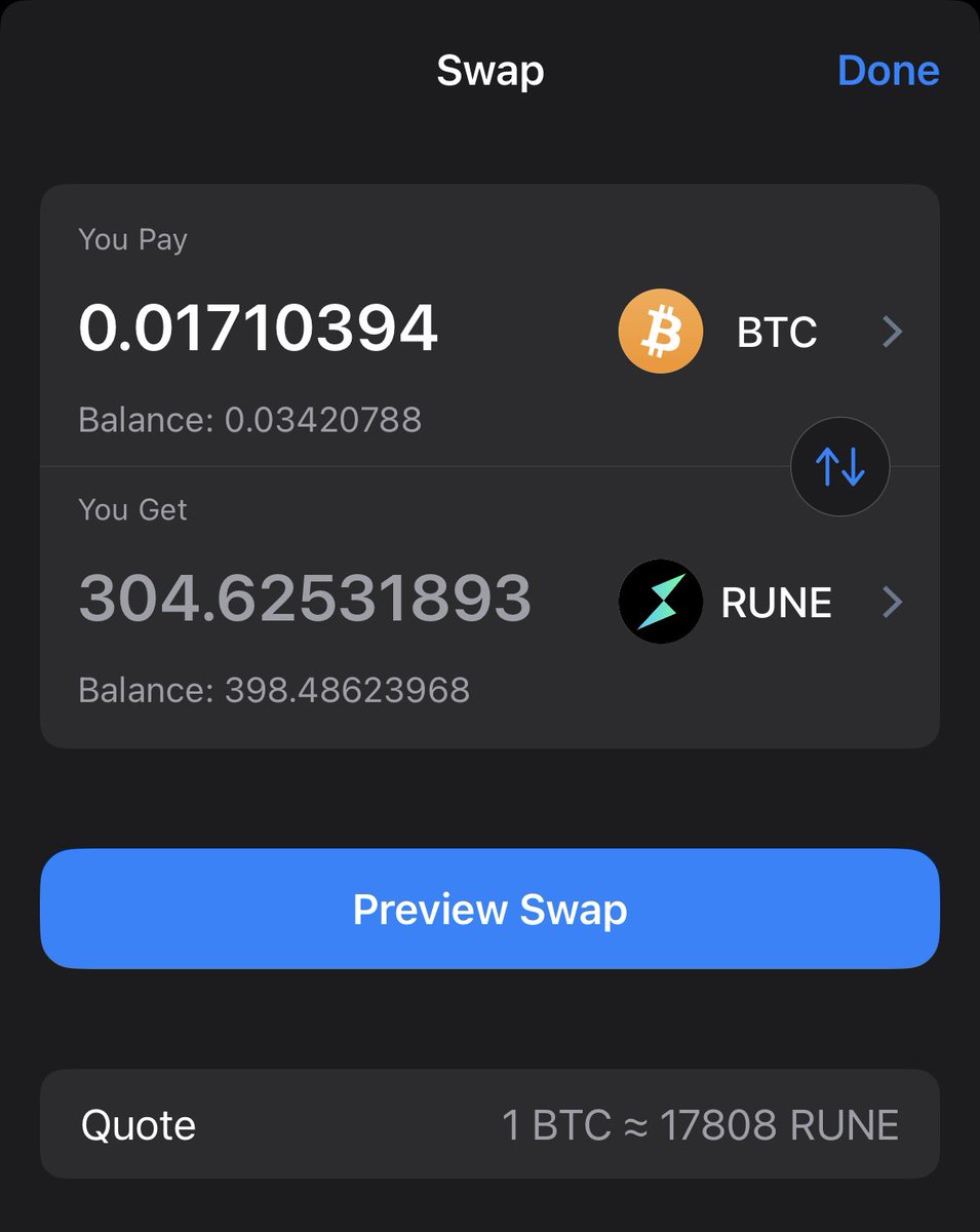 Native $RUNE is now available for swaps in <a href="/TrustWallet/">Trust Wallet</a> 💙⚡️