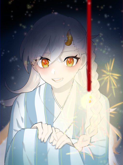 「fireworks white hair」 illustration images(Latest)