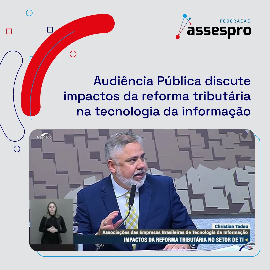 Assespro's tweet photo. Nosso presidente, Christian Tadeu, participou da Audiência Pública da Comissão de Ciência e Tecnologia, do Senado Federal,  para discutir os efeitos da reforma tributária sobre as empresas de TI. Conteúdo da audiência na íntegra em https://t.co/wUZU6kheCb. https://t.co/qki5Kd8NGg
