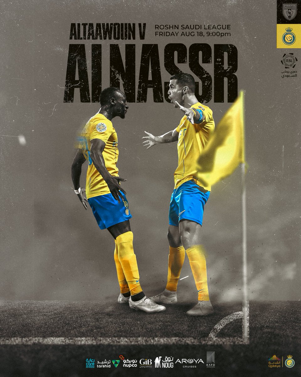 AlNassrFC's tweet photo. اليــوم يظهــر العالمـي 🤩

🆚 | #النصر_التعاون
🗓 | التاسعـة مساءً
🏟️ | ساحة النصر .. #الاول_بارك 

بالتوفيق للعالمي 💛 https://t.co/s4x4yot5DL