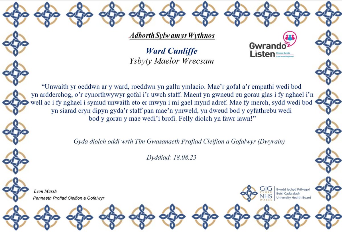 Sylw Dydd Gwener Gwych y Wythnos, Tim Profiad Cleifion yr Dwyrain.