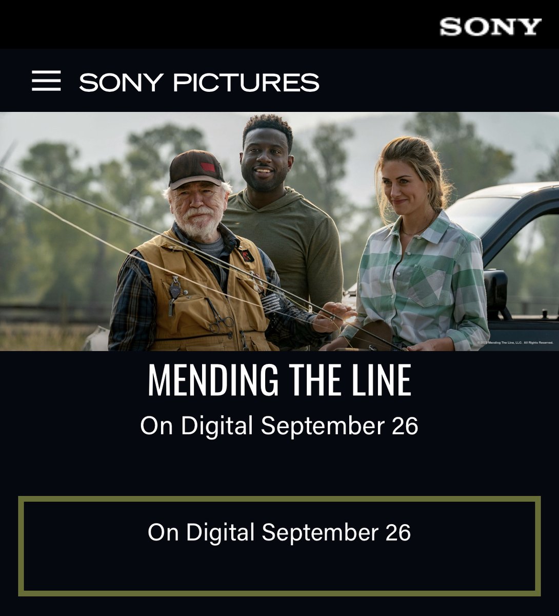 🎉 Exciting news! "Mending the Line" is joining the <a href="/sonypictures/">Sony Pictures</a> family and will be out on Digital and On Demand on 9/26! Thank you to Sony for bringing this story of hope and healing to a global audience. Mark your calendars! 🎥 #MendingTheLine #SonyPictures #FilmRelease