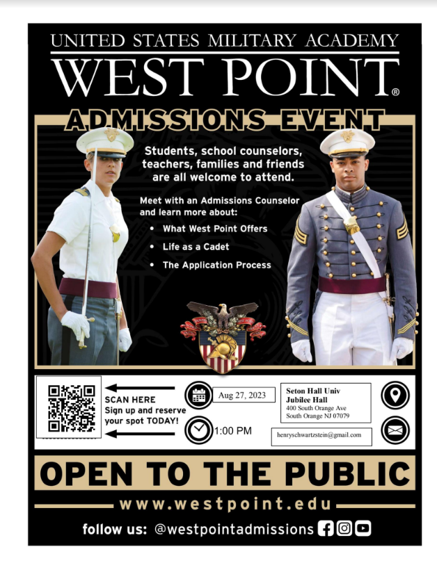 Great Opportunity for students and families interested in learning about admissions process for West Point