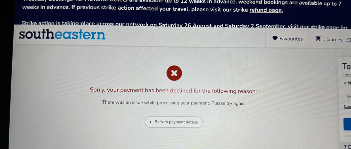 TylerGregory11's tweet photo. @Se_Railway - The Website isn’t work. Can’t seem to buy any tickets, season tickets etc… just comes up with this message. Tried pretty much all day today. https://t.co/WFYxA6BAD7