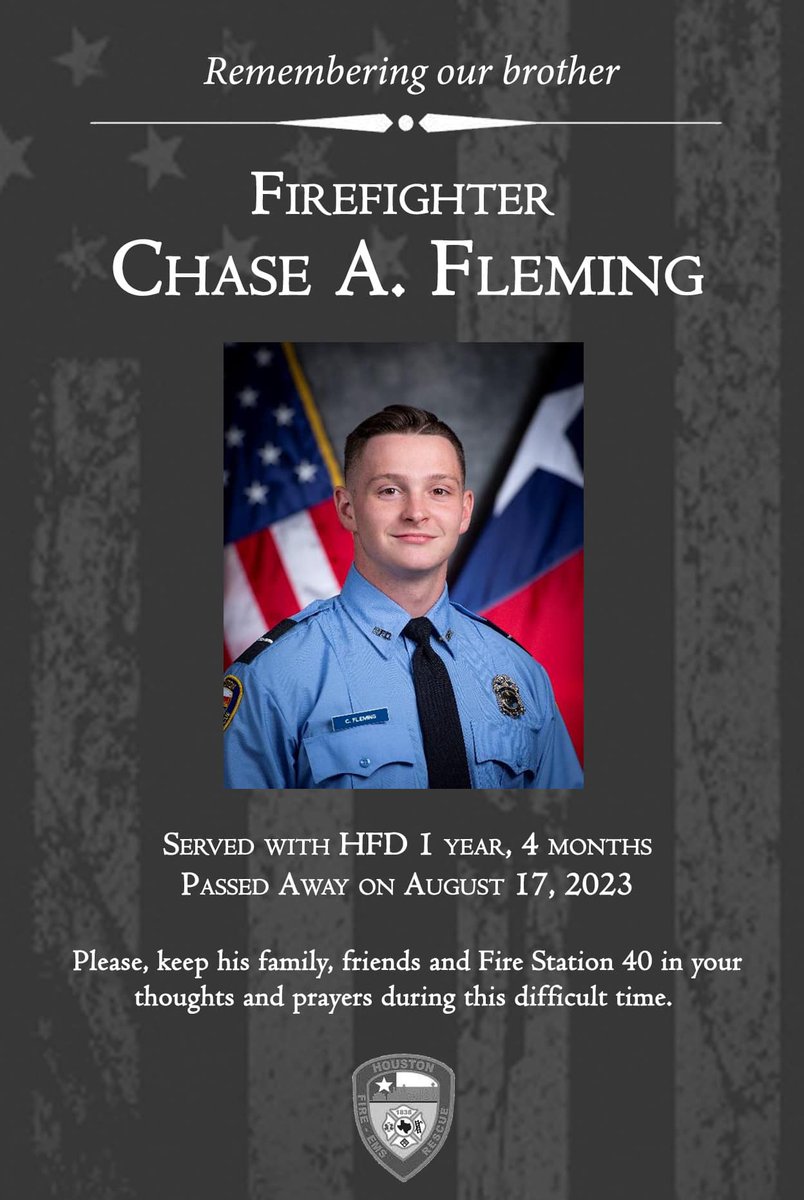Little York Fire would like to offer our condolences to the Houston Fire Department and the family of Firefighter Chase Fleming.