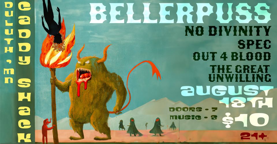 Ellipsis Duluth (@ellipsisduluth) on Twitter photo TCS Presents: Bellerpuss, No Divinity, Spec, Out 4 Blood, & The Great Unwilling at <a href="/tcsduluth/">The Caddy Shack Indoor Golf & Pub</a> at 7 p.m.
facebook.com/events/3045046… TCS Presents: Bellerpuss, No Divinity, Spec, Out 4 Blood, & The Great Unwilling at <a href="/tcsduluth/">The Caddy Shack Indoor Golf & Pub</a> at 7 p.m.
facebook.com/events/3045046…