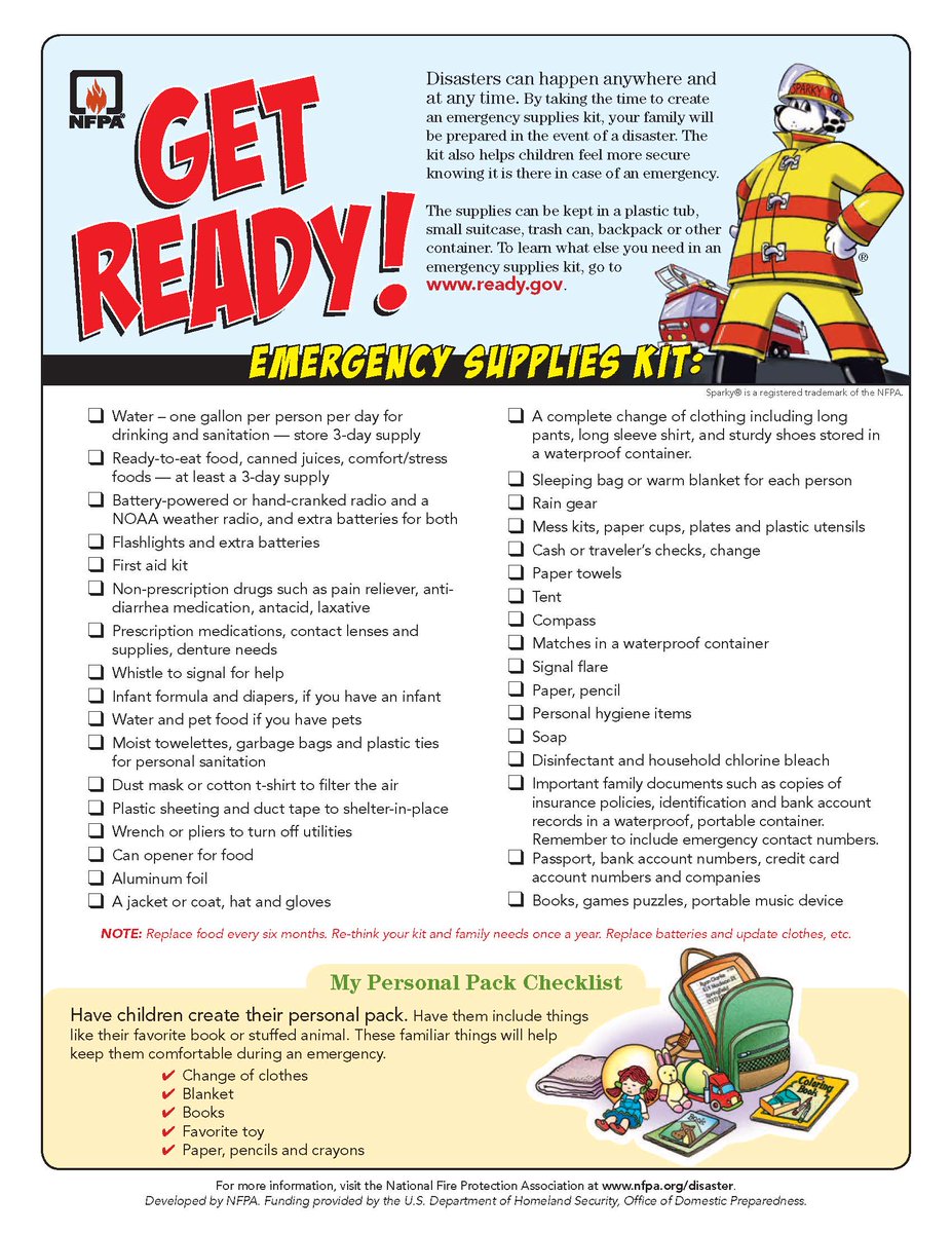 Creating an emergency supply kit with your family is a great way to prepare for a disaster. Children often feel more secure knowing there is a plan in an emergency. Build your emergency supply kit here: nfpa.social/m4G450PAvfb