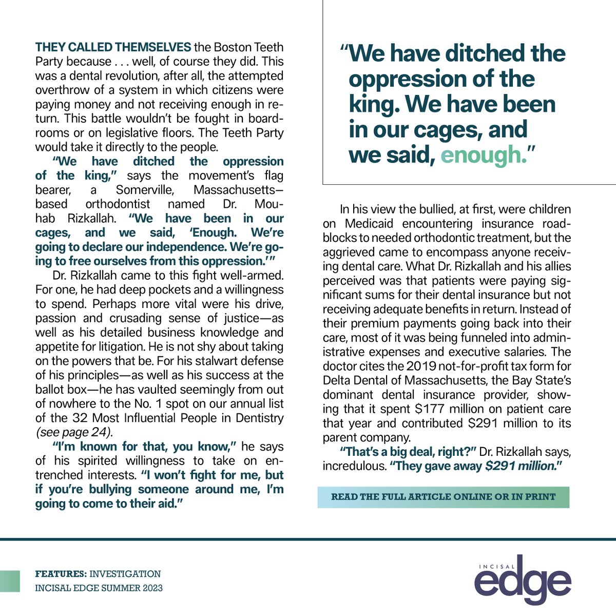"How did we get to a place where most dentists say reform is so badly needed?"
This fascinating article for Incisal Edge dives into the history of dental insurance and the barriers holding us back from positive change in the future.
Read the full article: goben.co/3OGneJT