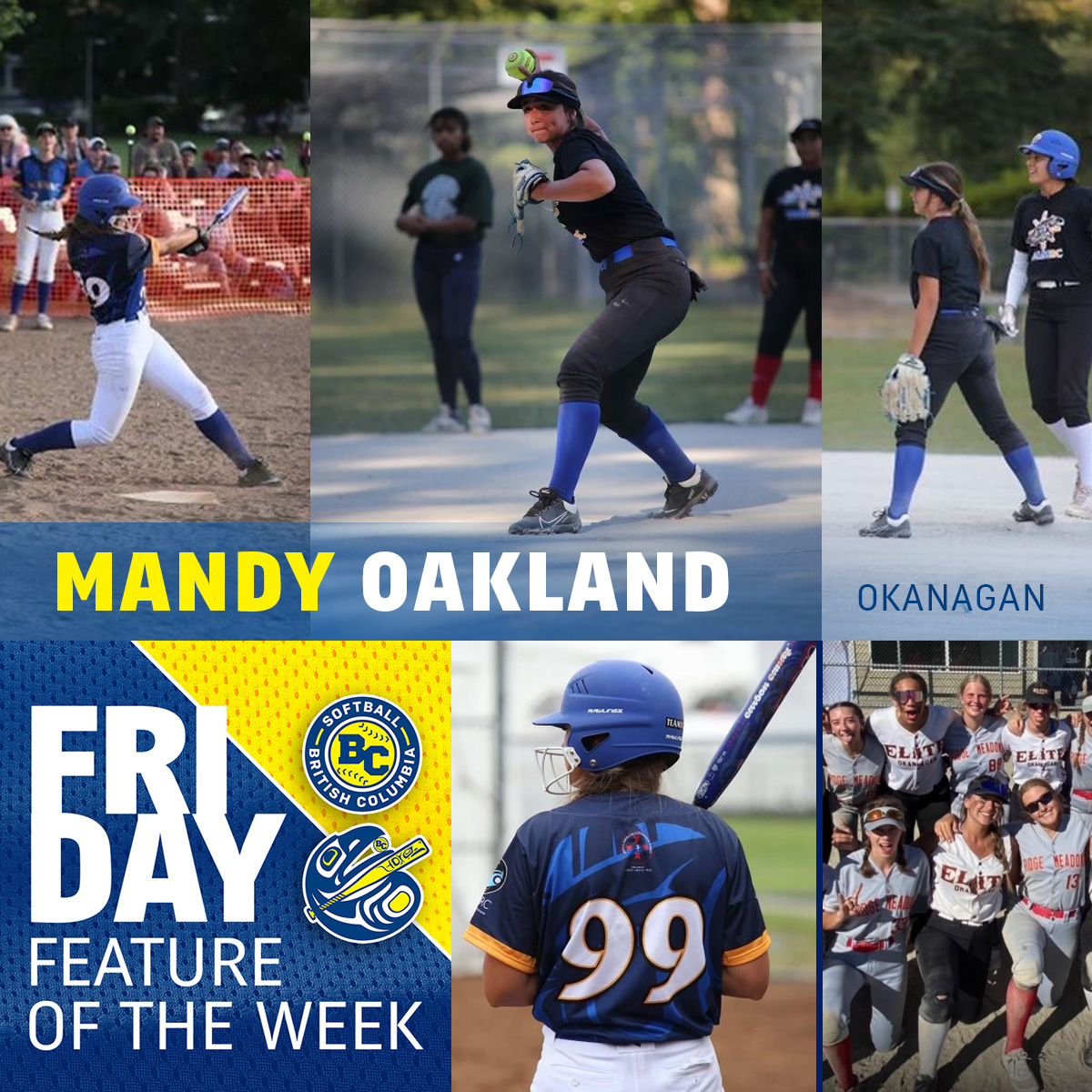 Softballbc's tweet photo. Friday! Friday! And that means - it's Friday Feature of the Week time! 🎉👏🎉

If you don't know Mandy Oakland, let us introduce you! Please head over to our FB or IG pages for more information on Mandy Oakland.

#SoftballBC
#NAIG
#TeamBC
#SoftballforEveryone https://t.co/0XMfO7OFc3