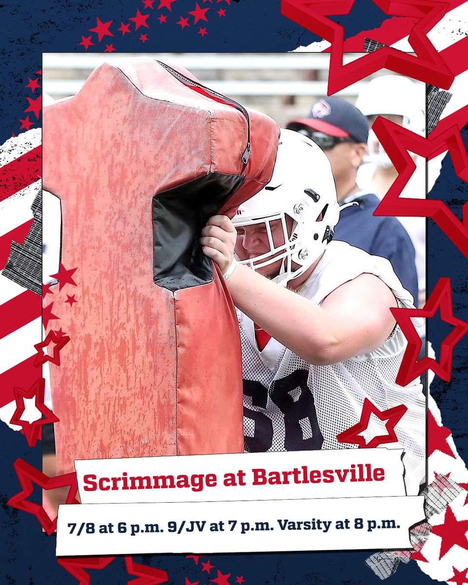 A football scrimmage will be held tonight at Bartlesville High School.
7/8th grade: 6 p.m.
9/JV: 7 p.m.
Varsity: 8 p.m.