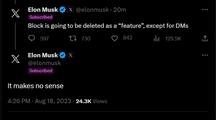 Hey, <a href="/elonmusk/">Elon Musk</a>- this is a bad idea. We help survivors of domestic violence and stalking escape their abusers/perpetrators, and blocking is such an important piece of their safety and recovery. Muting lets the abuser to continue posting, exposing the victim's contacts to content.