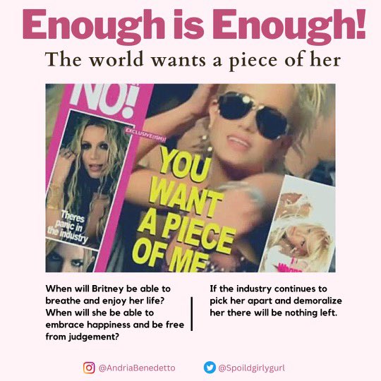 Spoildgirlygurl's tweet photo. Tired of the smear campaigns on BS. Nothing but leeches. Report on what’s important-holding her abusers accountable 
#JusticeForBritney #freebritneyfriday 
@HollywoodUL @TheShadeRoom @nypost
@DailyMailUK
@BBC @people
@TMZ @usweekly @nytimes @GT_Law @therealroseanne @ACLU https://t.co/pKA8rE6fbx