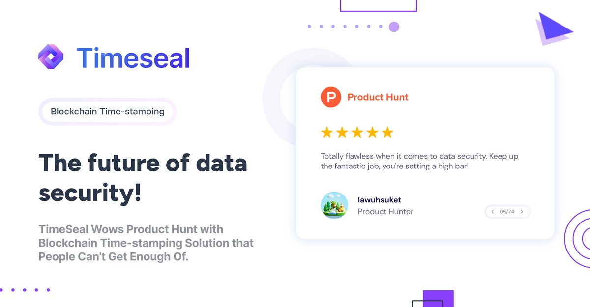 timeseal_'s tweet photo. We're so grateful for the positive feedback we've received on Product Hunt. A recent review called TimeSeal a 'flawless when it comes to data security' and we couldn't agree more! Thanks for the love!
-timeseal.com

#datasecurity #blockchaintimestamping https://t.co/MIQPlO8V7z