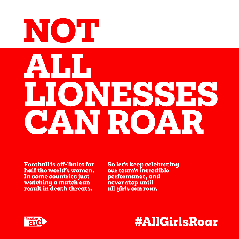 christian_aid's tweet photo. ⚽ As we show our support to the Lionesses, let's also support all the women across the world who still face barriers to playing sport. #AllGirlsRoar