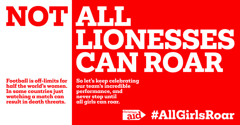 christian_aid's tweet photo. ⚽ As we show our support to the Lionesses, let's also support all the women across the world who still face barriers to playing sport. #AllGirlsRoar