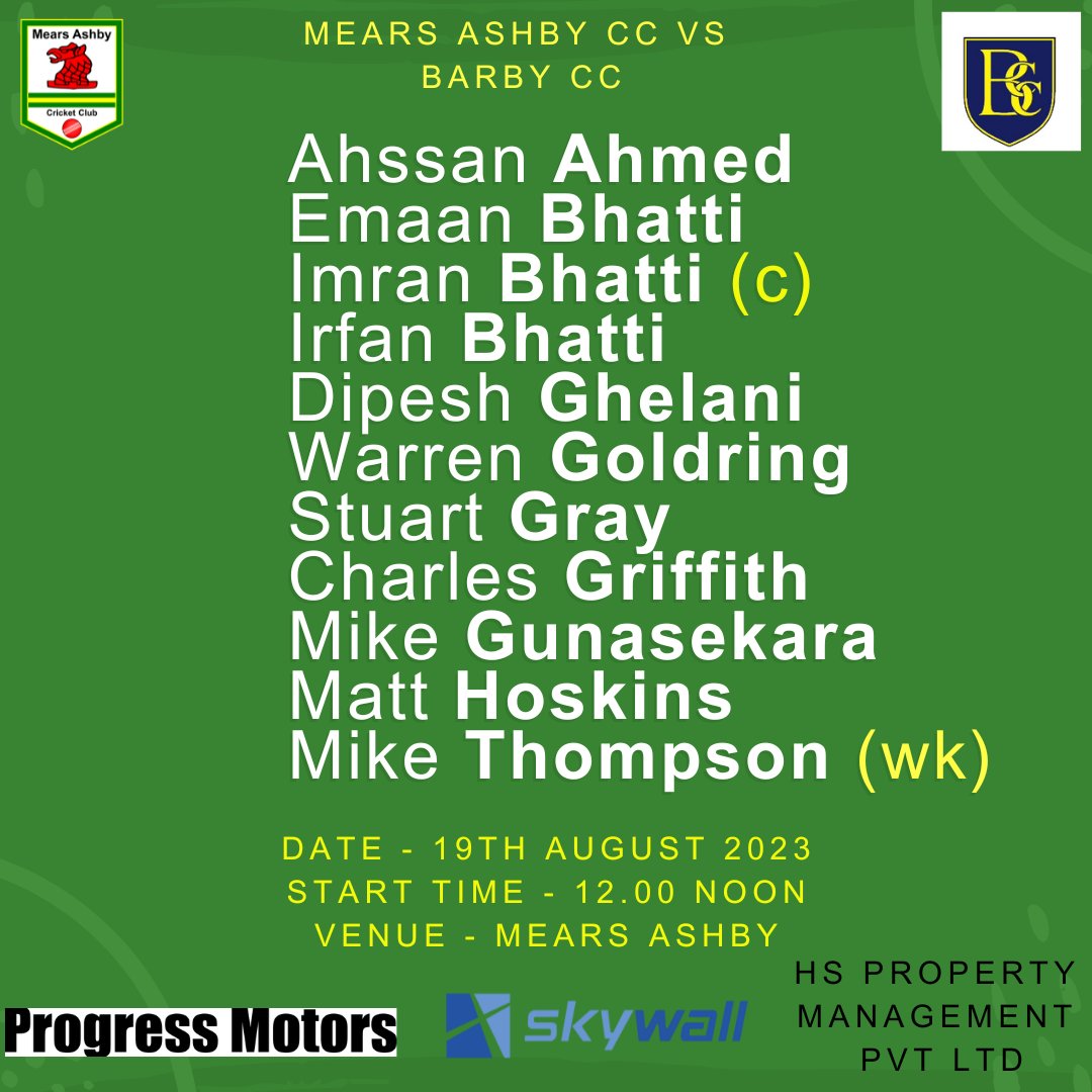 This weekend's teams.  Our 1st XI travel to <a href="/ClubDesborough/">Desborough Town Cricket Club</a> to play their 2nd XI and our 2nd XI host <a href="/BarbyBlueCaps/">Barby Cricket Club</a> 3rd XI.

Good luck both teams.

#MACC