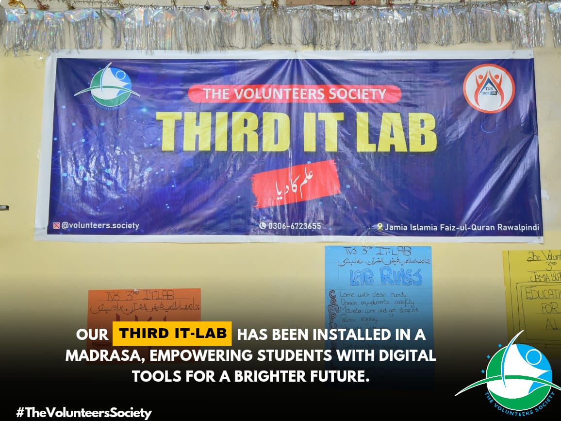 KhawajaErum's tweet photo. The Volunteers Society open 3rd IT Lab at chakri road for a Madresa of girls &amp; boys.. The Volunteers Society is nurturing young talents, preparing them to harmonize with the digital symphonies of tomorrow.

#TVSITLabs
@_mehar_ms   @TVS1Society @syedaminulhaque
@ZeeForZain https://t.co/KM56ILvVys