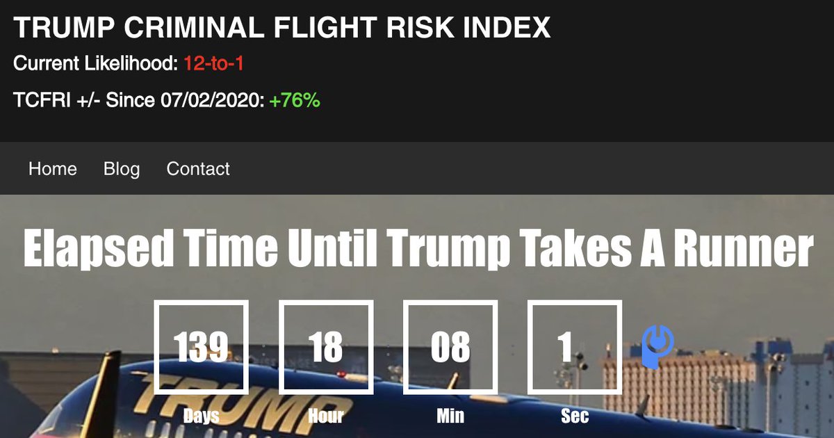 TakesRunner's tweet image. We've finally been able to re-calculate the current odds and TCFRI accurately. Current @realDonaldTrump flight risk sits at 12-1 with a 76% increase since we started tracking. Our data driven index says the flight risk has never been higher.