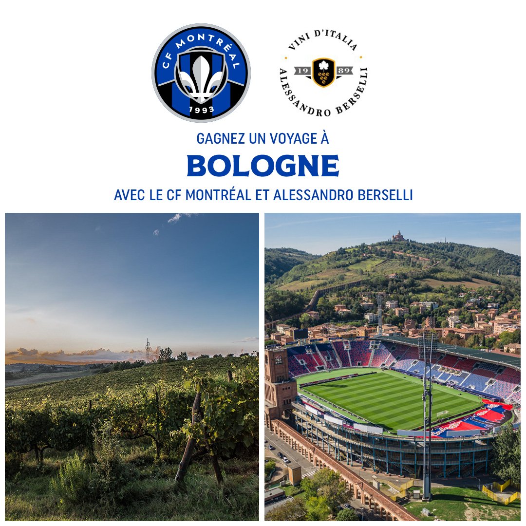 cfmontreal's tweet photo. CONCOURS ➡️ Gagnez* un voyage à Bologne pour 2 personnes du 22 au 26 septembre offert par Alessandro Berselli comprenant :

Billets d’avion Montréal <> Bologne et hôtel ✈️🏨
Billets pour un match du @Bolognafc1909 ⚽️
Visite d'un vignoble affilié à Alessandro Berselli 🍷

Pour participer, suivez notre page et dites-nous avec qui vous aimeriez y aller dans les commentaires!

*Aucun achat requis. 18 ans et +. Des conditions s’appliquent. Consultez les règlements officiels >>> https://t.co/laHgFtUemg