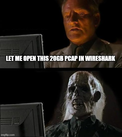 TekopsJose's tweet photo. A quick reminder to use CLI tools like tcpdump or tshark  when managing big PCAP files https://t.co/IHpumqVuOR