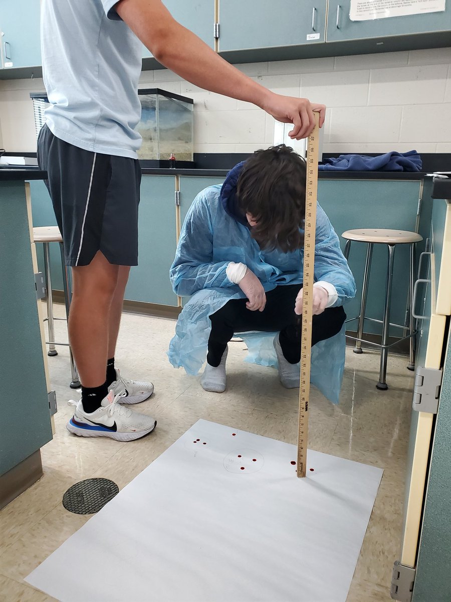 #PBS students are using their forensic science skills to test the height vs diameter of blood droplets found at our "crime scene" today! <a href="/VoelzJames/">New Palestine High School</a> #sciencerules <a href="/NPHS_Science/">NPHS Science Team</a>