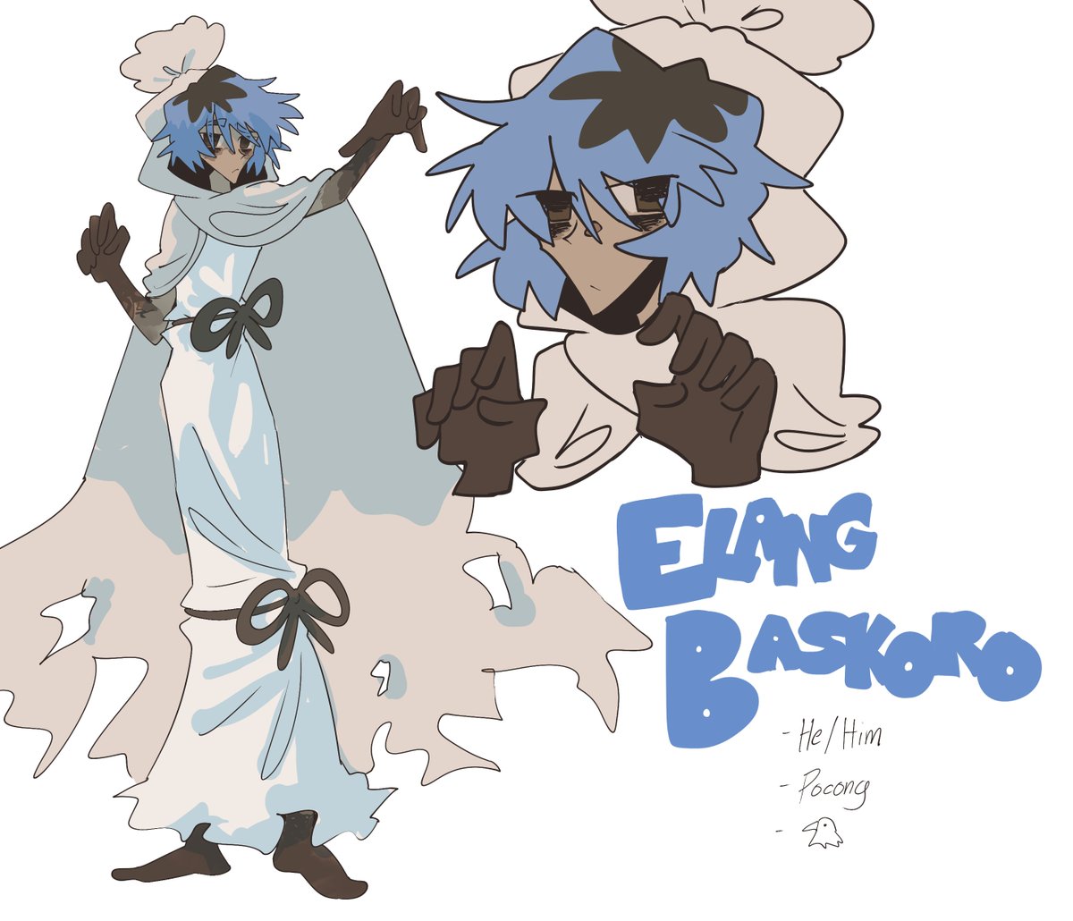 starclutters's tweet image. local pocong who isn't allowed to pass on yet because his detective friend is still figuring out who murdered him👻 #oc #art_ind #pocong