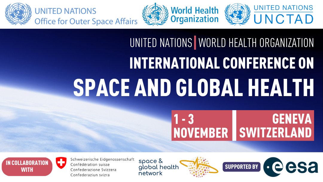 🫵Join us at @UN/@WHO International Conference on Space and Global Health❤️ in November in Geneva! ℹ️ We aim to raise awareness, build capacity and increase collaboration between space and global health domains. Register or apply for funding to attend 👉unoosa.org/oosa/en/ourwor…