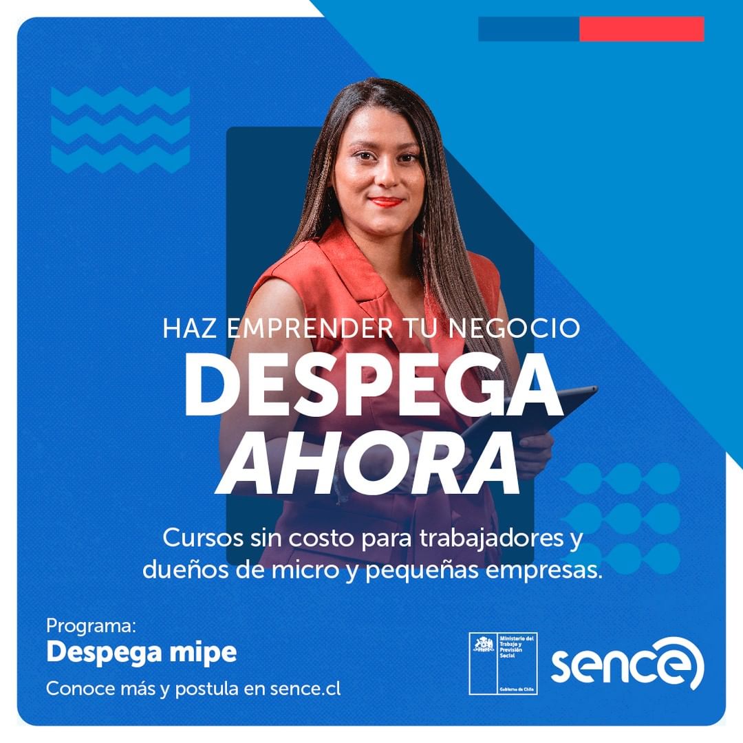 ChileAtiende's tweet photo. ¿Conoces el Programa #DespegaMipe de @SenceChile? 💼💻
➡ Se trata de un beneficio personal e intransferible ☝ en el que puedes postular a cursos de capacitación para mejorar la competitividad y productividad de las micro y pequeñas empresas 👉 https://t.co/FWIMDD5cGC. https://t.co/m8mzPurXlr