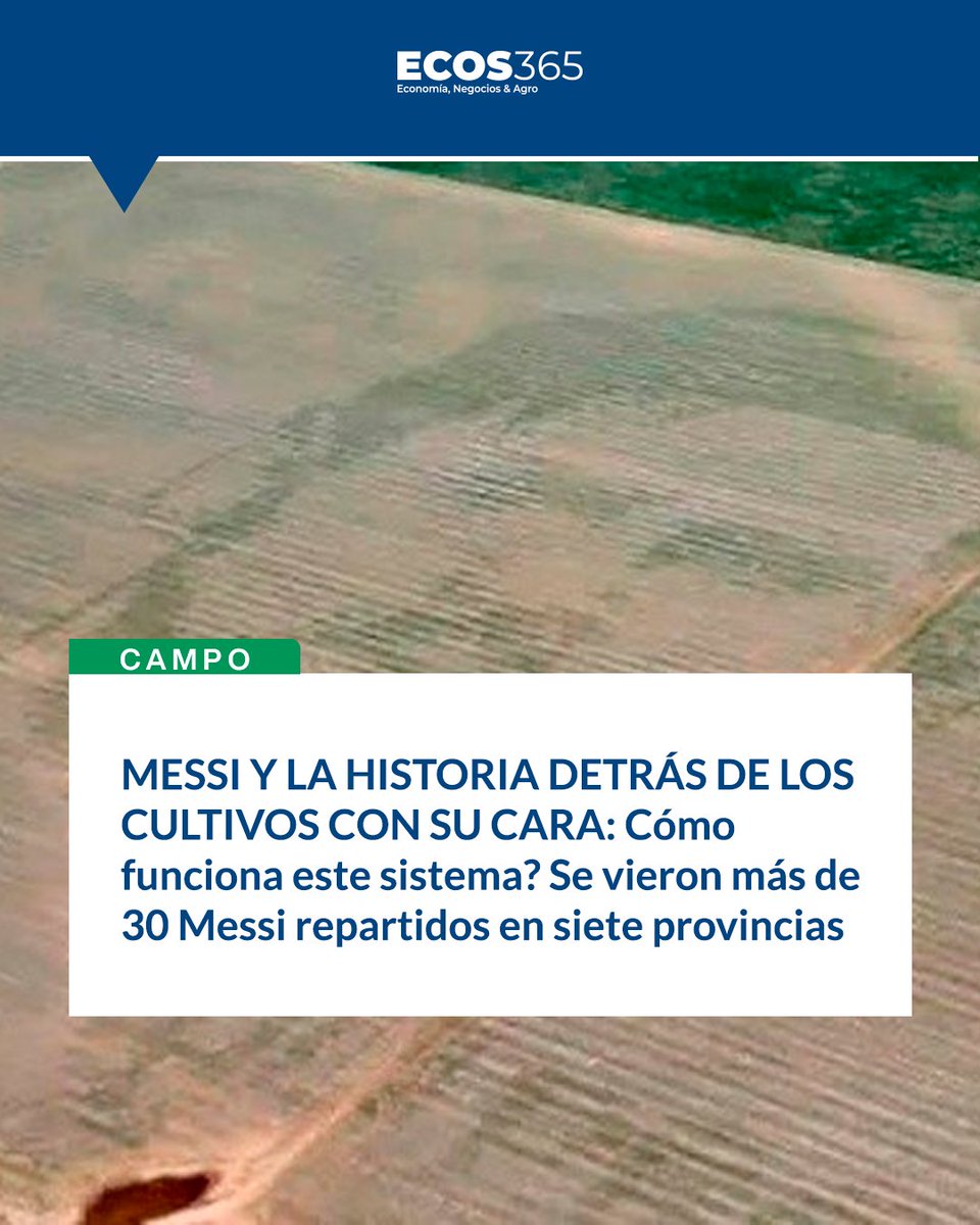 Ecos365's tweet photo. 🌽🚀 ¿Sabías que Messi se convirtió en un tributo verde en los campos argentinos?
🌱 Descubre la fascinante historia detrás de los cultivos con su rostro y cómo la tecnología agrícola hizo posible este asombroso fenómeno. #MessiVerde #TecnologíaAgrícola #CuriosidadesRurales https://t.co/z3SCl2qyAb