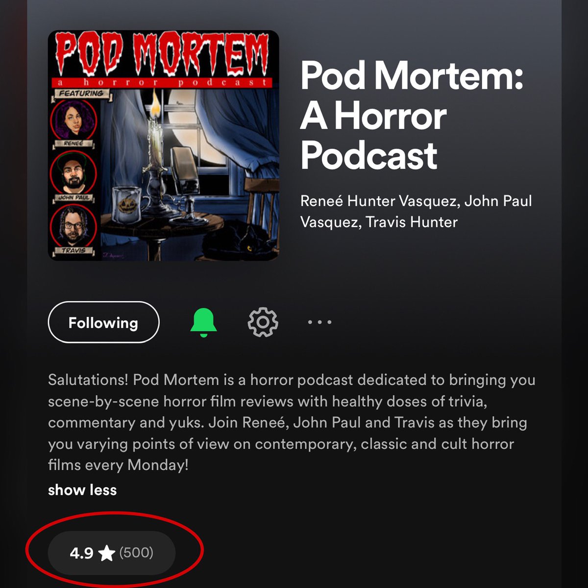 thepodmortem's tweet photo. Thank you so much to everyone who has left us a review on Spotify! It's amazing to reach this incredible milestone of 500 reviews!! We love you and appreciate your continued support! https://t.co/btYCK7gn42