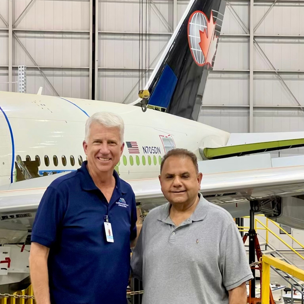Ajay Virmani, CEO of Cargojet Airways (right) with Mammoth's CEO, Bill Tarpley, stopped by Fort Worth, Aspire MRO to see the progress on two of his future 777-200LRMF aircraft.